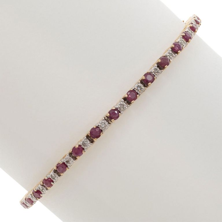 14k gold ruby diamond line bracelet