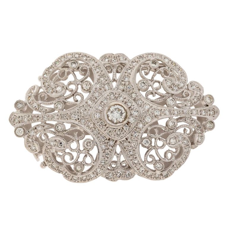 14k white gold diamond pin