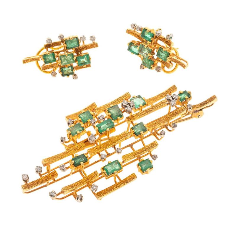 14k gold emerald diamond jewelry suite