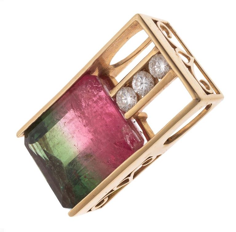 14k gold bi-color tourmaline pendant