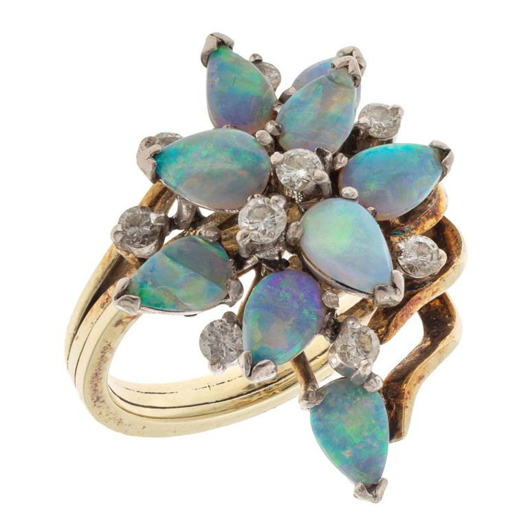 14k gold opal diamond ring