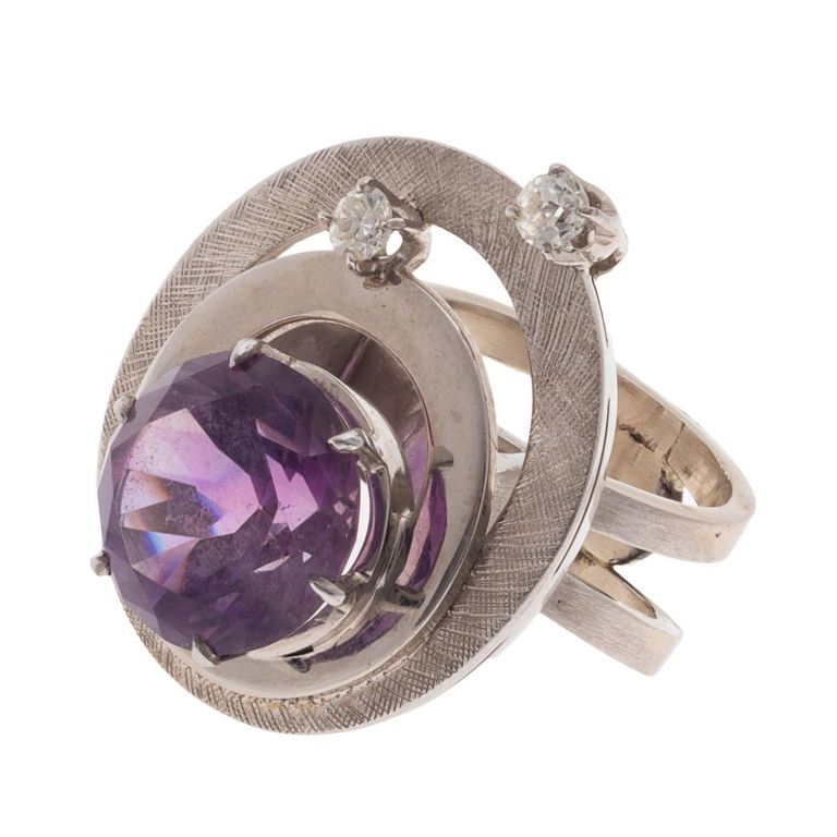 14k gold amethyst diamond ring