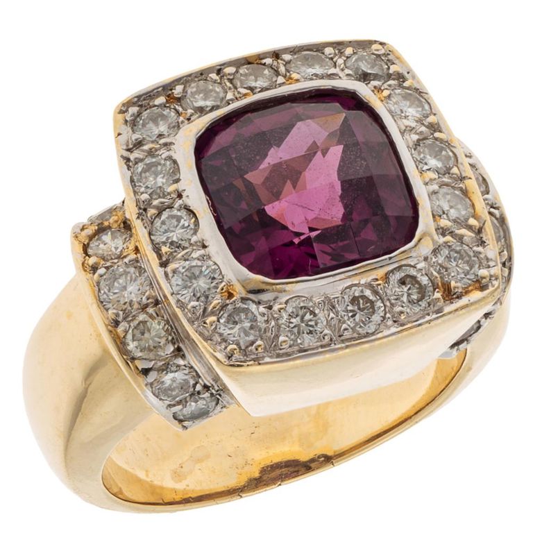 14k gold rhodolite garnet diamond ring