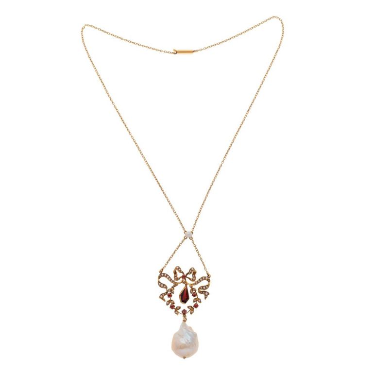 14k gold garnet pearl necklace
