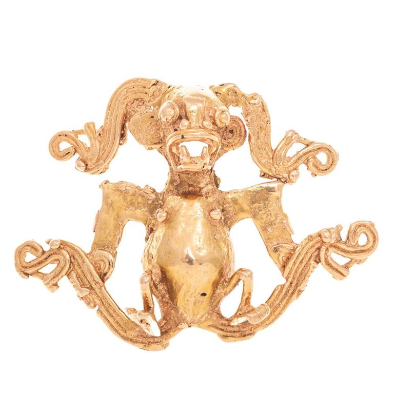 Pre-Columbian gold monkey bell pendant