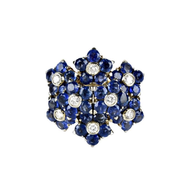 18k yellow gold sapphire and diamond dome ring