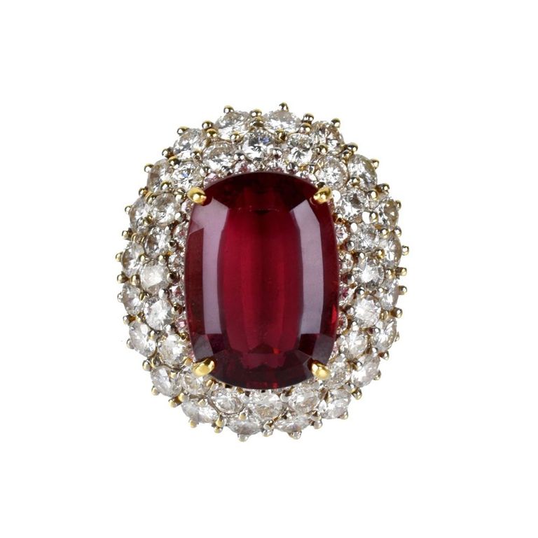 18k yellow gold tourmaline and diamond ring