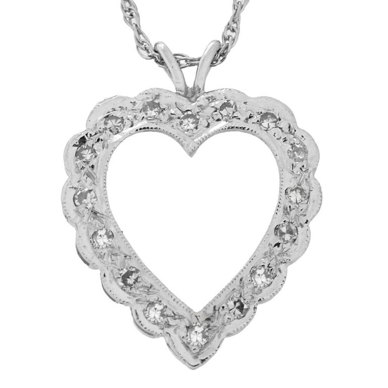 14k white gold diamond heart pendant on necklace