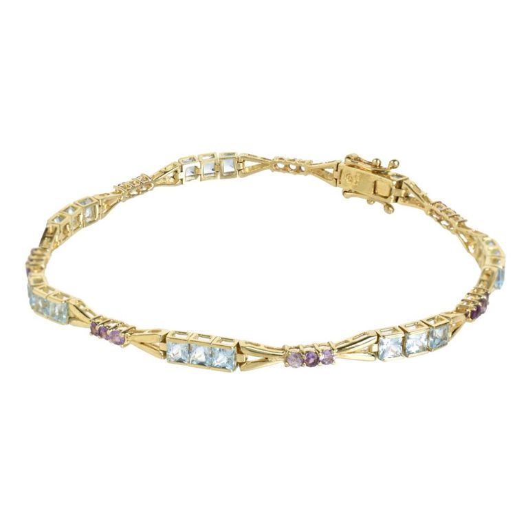 10k yellow gold topaz and amethyst link bracelet