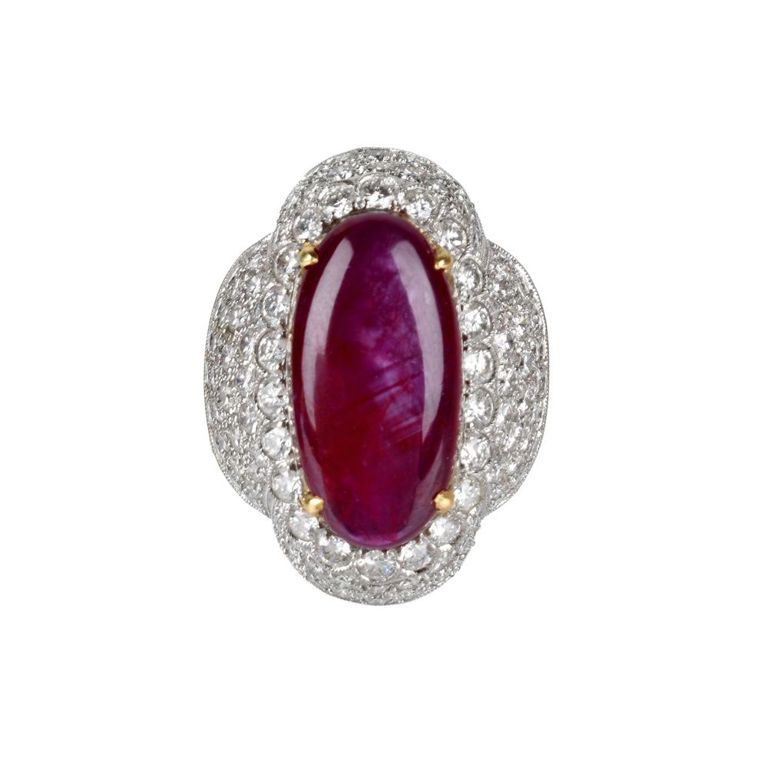 18k white gold ruby and diamond dome ring