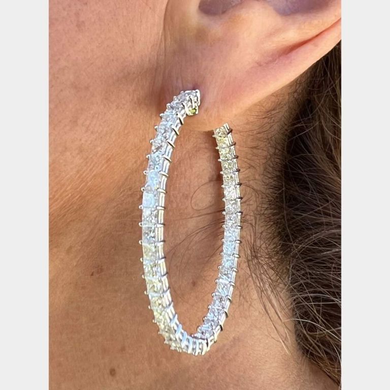 18k white gold diamond hoop earrings