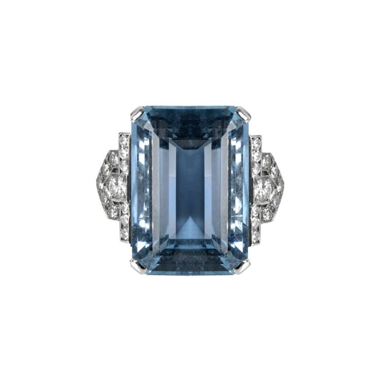 Platinum aquamarine and diamond cocktail ring