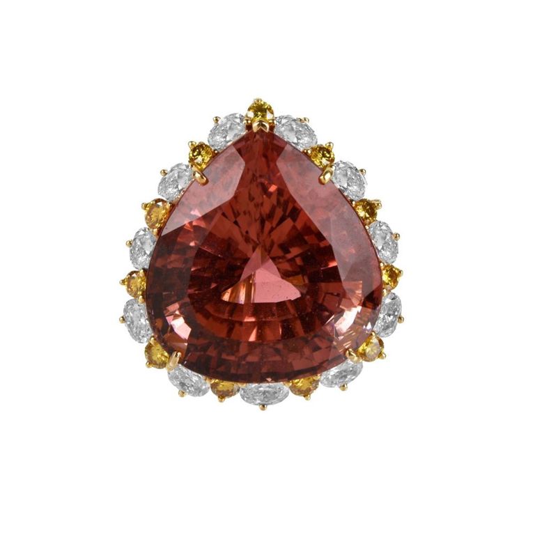 18k yellow gold tourmaline and diamond ring
