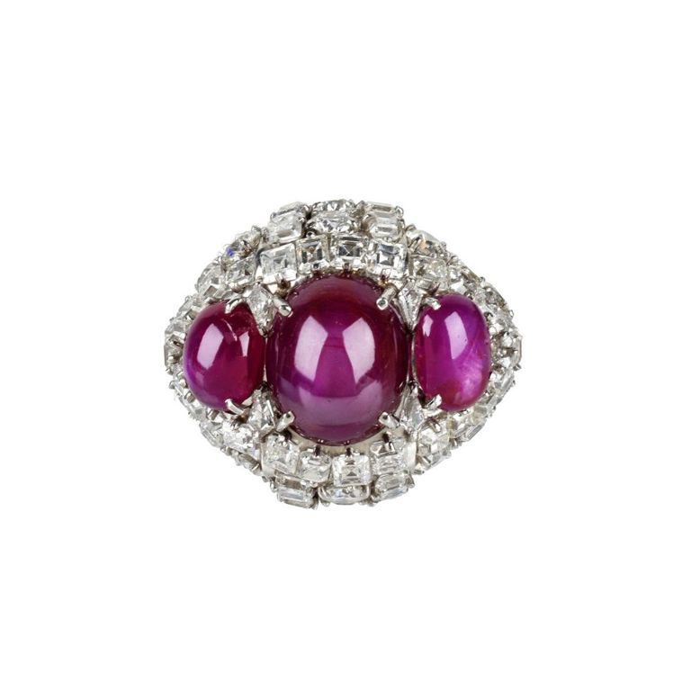 Platinum ruby and diamond dome ring
