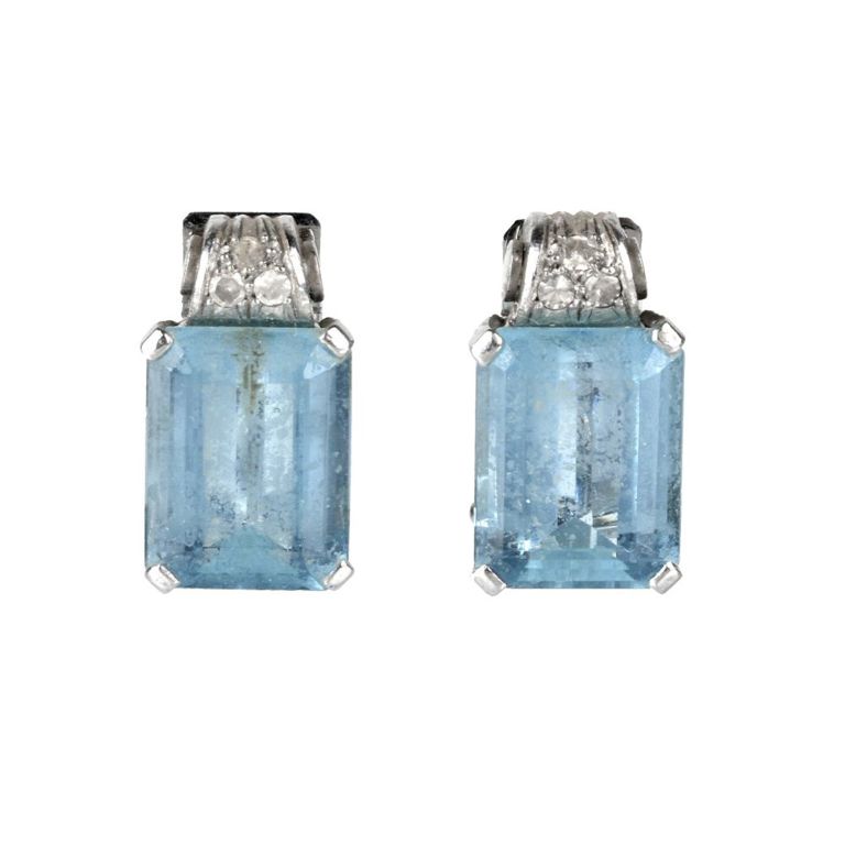 14k white gold aquamarine and diamond earrings