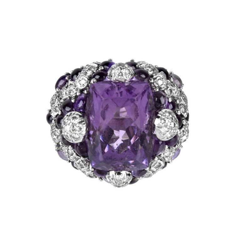 18k white gold amethyst and diamond cluster ring