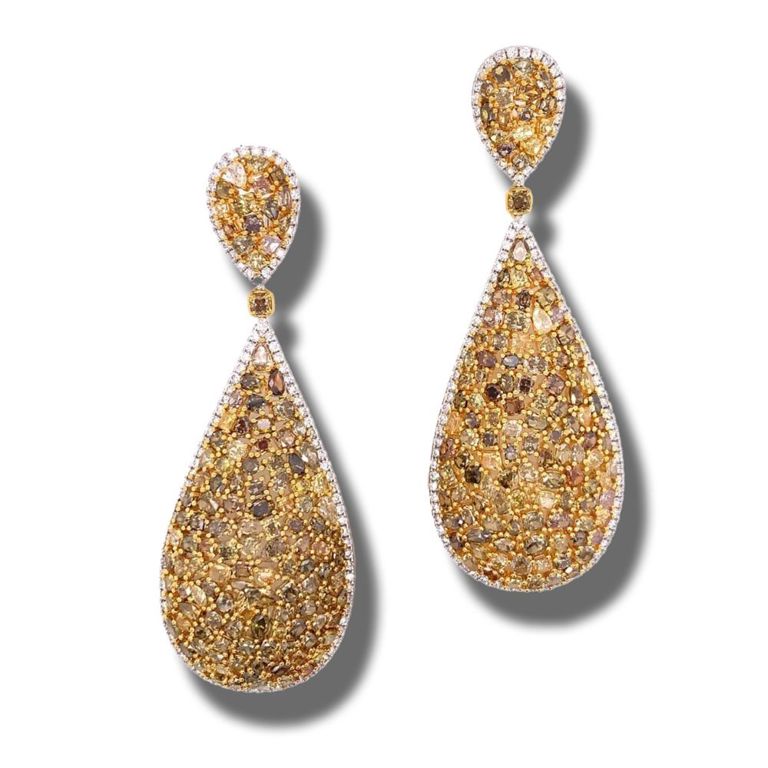 18k yellow and white gold diamond pendant earrings