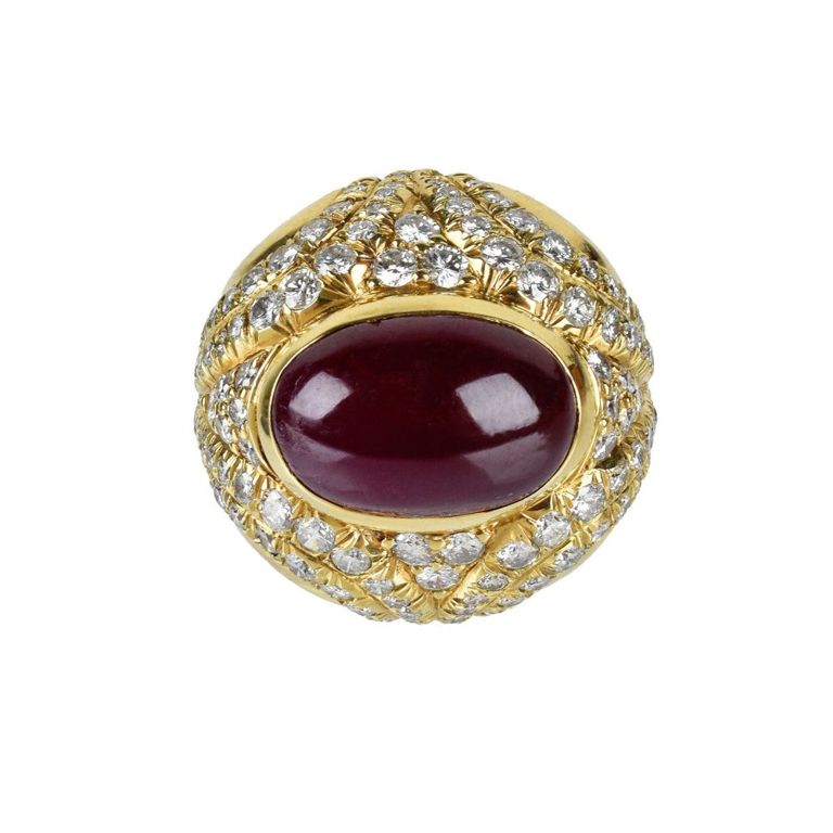 18k yellow gold ruby and diamond dome ring