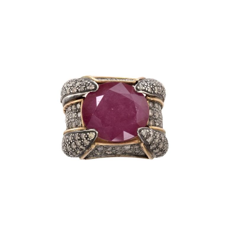 14k yellow gold and silver ruby and diamond ring