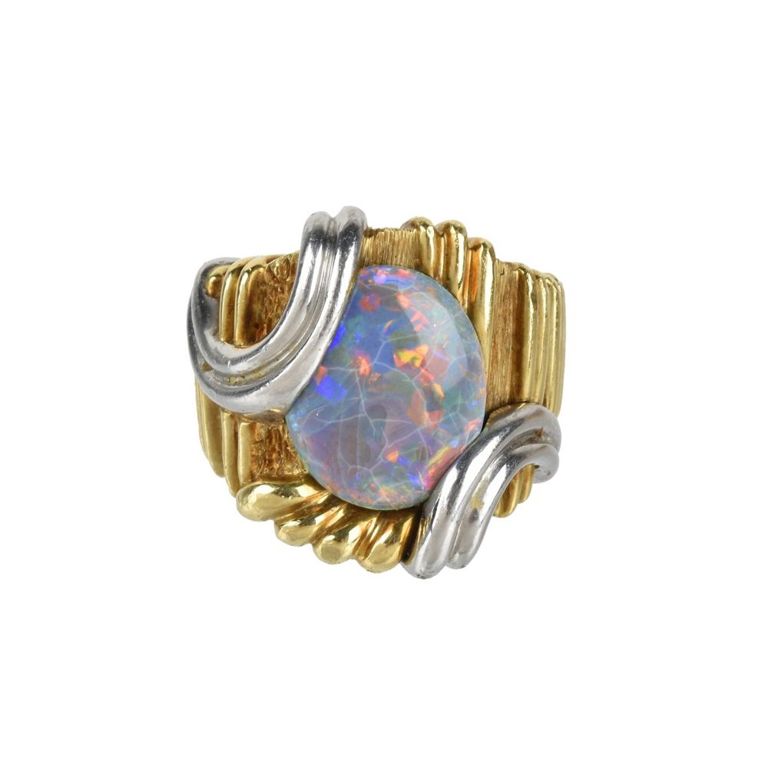Platinum and 18k yellow gold opal ring
