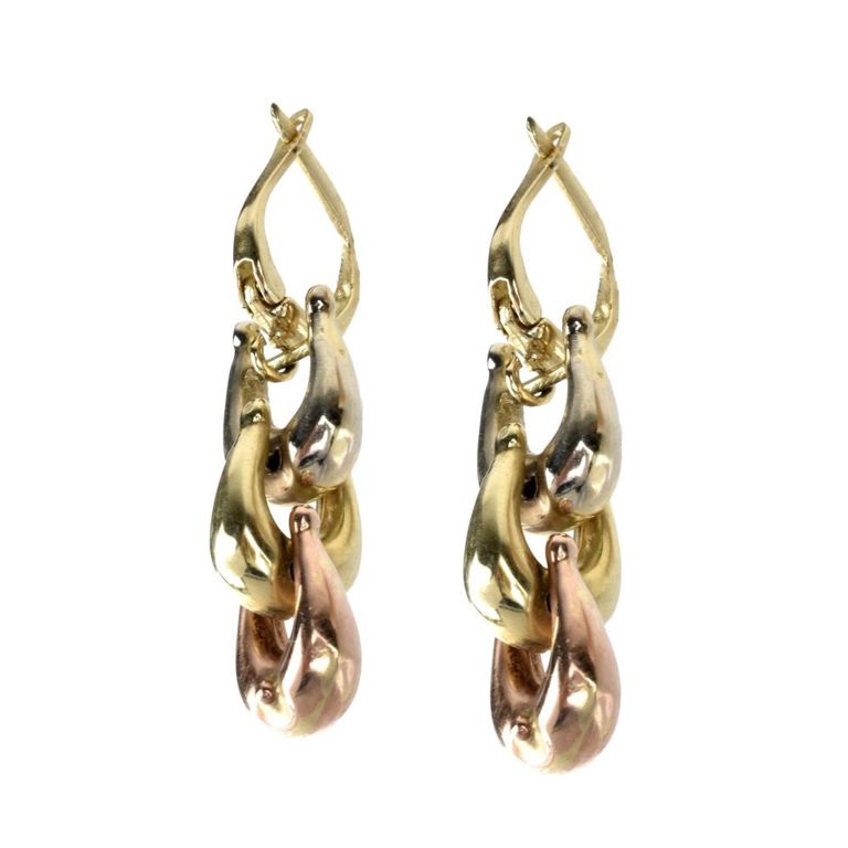 14k tri-color gold link earrings