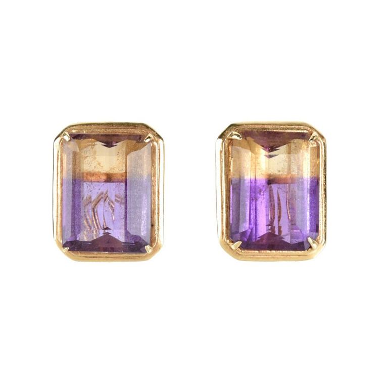 14k yellow gold ametrine earrings