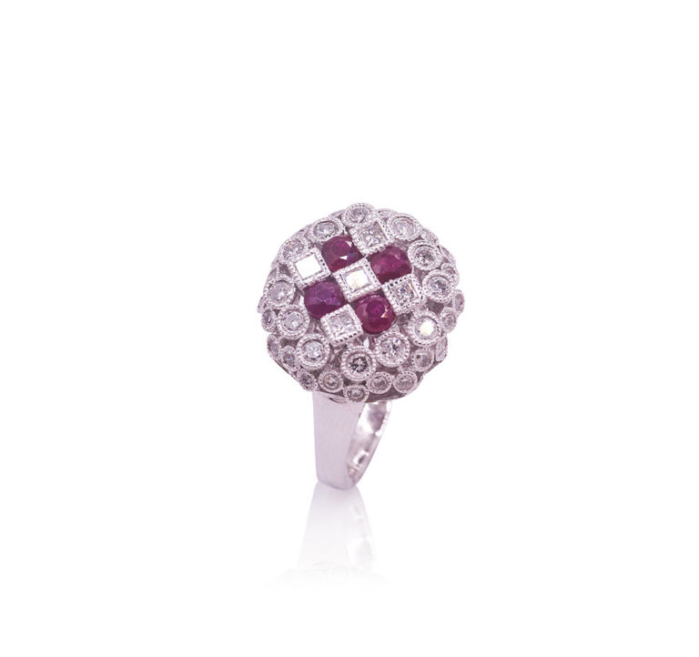 Platinum diamond and ruby ring