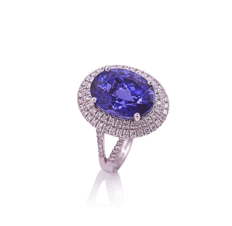Platinum tanzanite and diamond ring