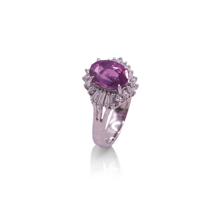Platinum sapphire and diamond ring