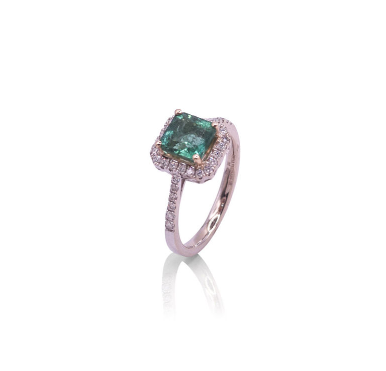18k two-tone gold emerald ring