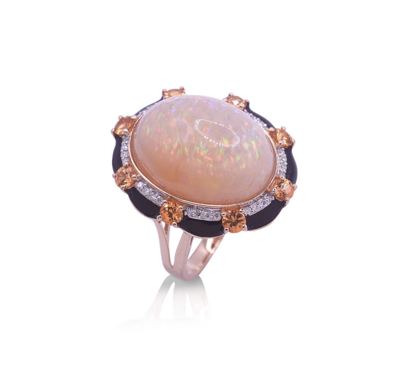 14k two-tone gold opal ring