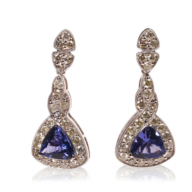 Platinum tanzanite and diamond earrings