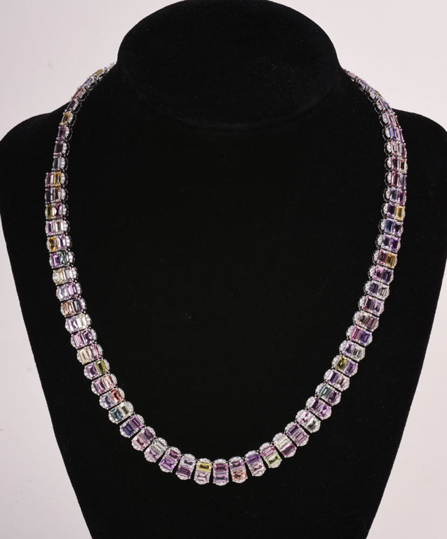 Platinum multi-colored sapphire necklace