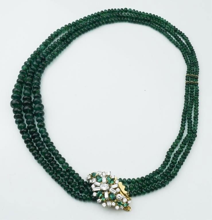 14k yellow gold emerald and diamond necklace