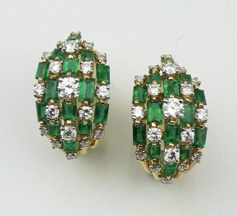 14k yellow gold emerald and diamond earrings