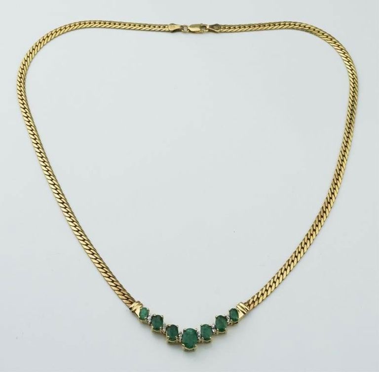 14k yellow gold emerald and diamond necklace