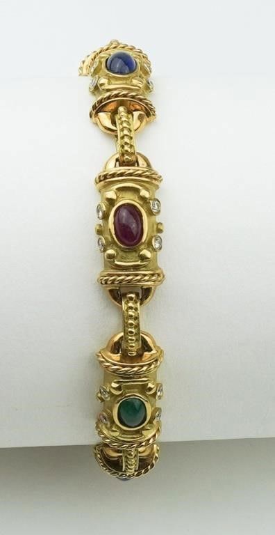 18k gold ruby sapphire emerald bracelet