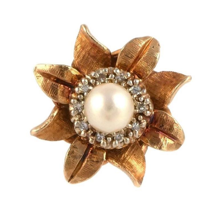 14k gold pearl and diamond ring