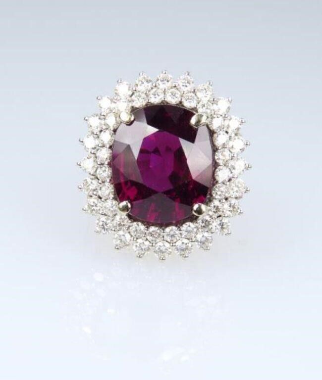 14k white gold garnet and diamond ring