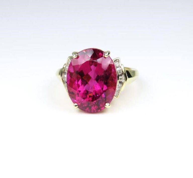 14k yellow gold tourmaline and diamond ring