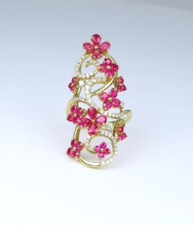 14k yellow gold ruby and diamond ring