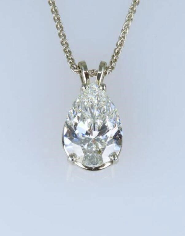 14k white gold lab diamond pendant on necklace