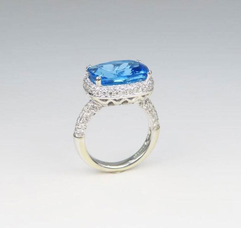 14k white gold topaz and diamond ring