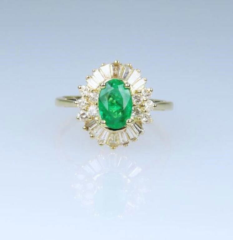 14k yellow gold emerald and diamond ring