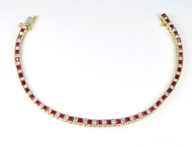 14k yellow gold ruby and diamond tennis bracelet