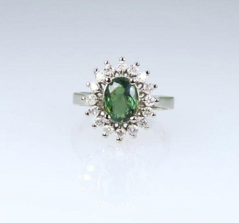 14k white gold alexandrite and diamond ring