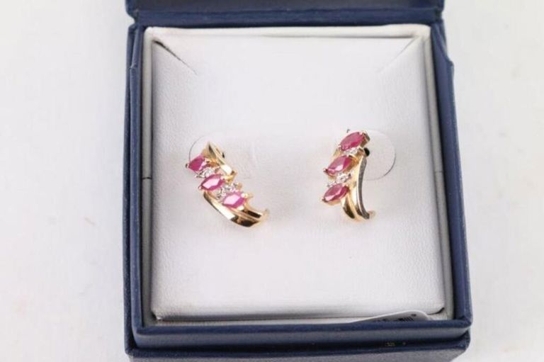 14k gold ruby and diamond earrings
