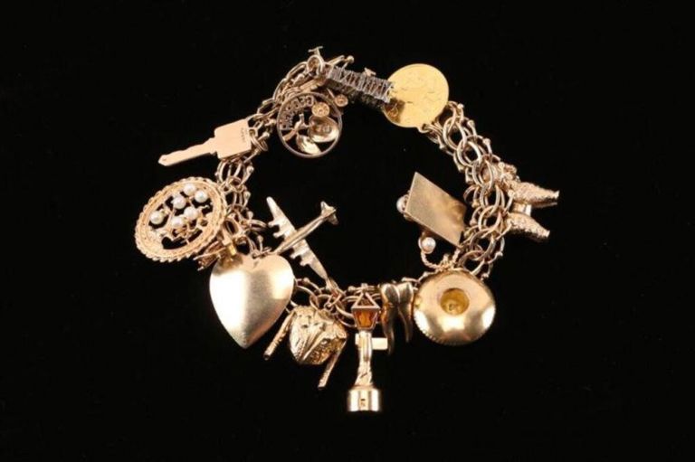 14k gold ruby and diamond charm bracelet