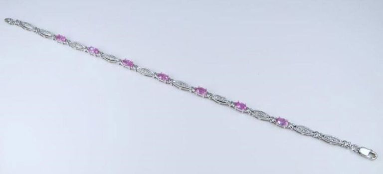 10k white gold pink sapphire and diamond bracelet