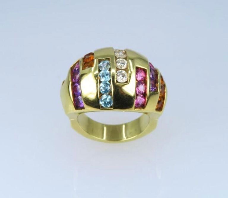 18k yellow gold multi-colored gem dome ring